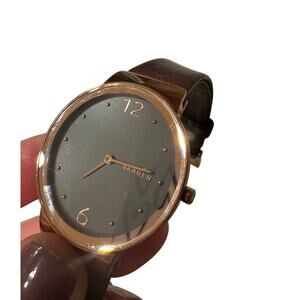 SKAGEN Freja Rose Gold Leather Band Watch